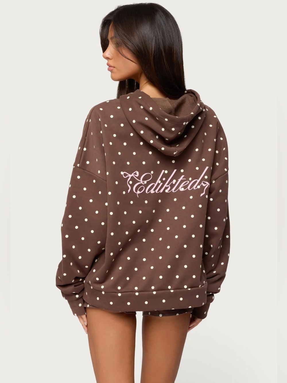 Edikted Chelsie Brown Polka Dot Hoodie